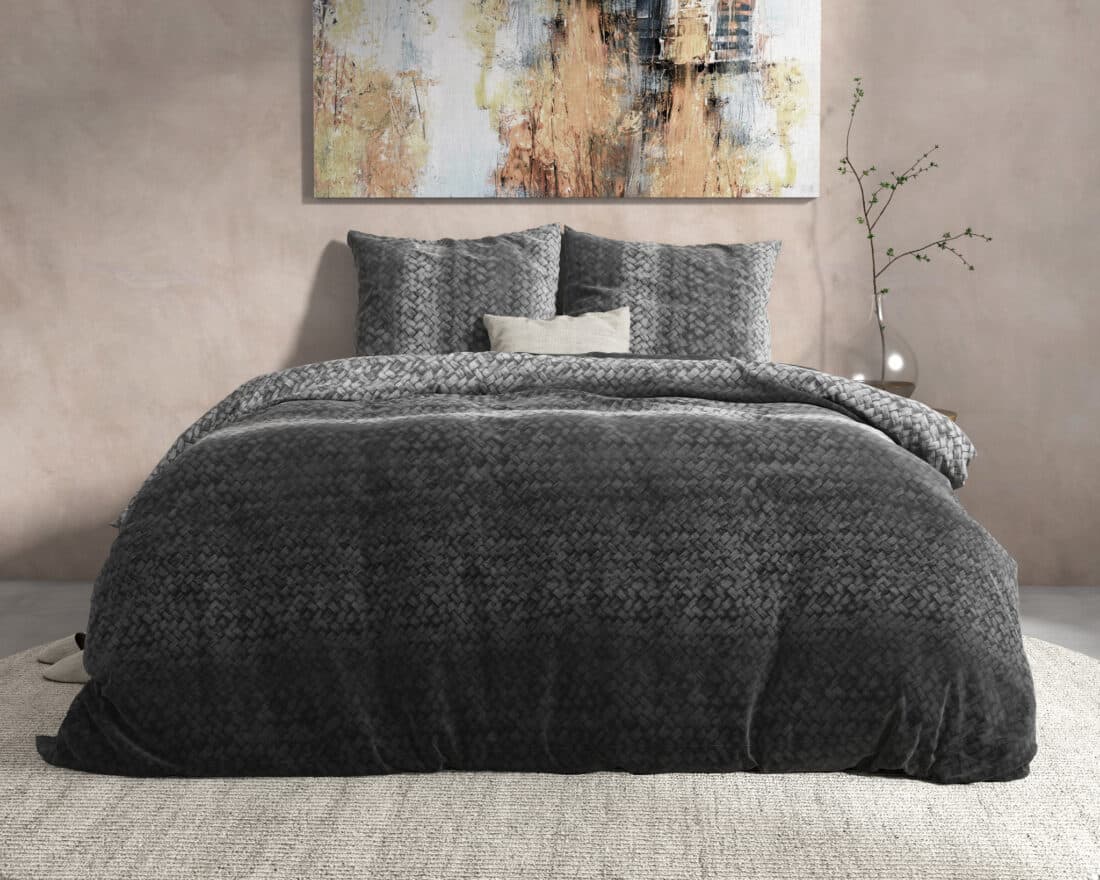 Dh Flanel Kleurverloop Gebreide Structuur Antraciet 240 X 220