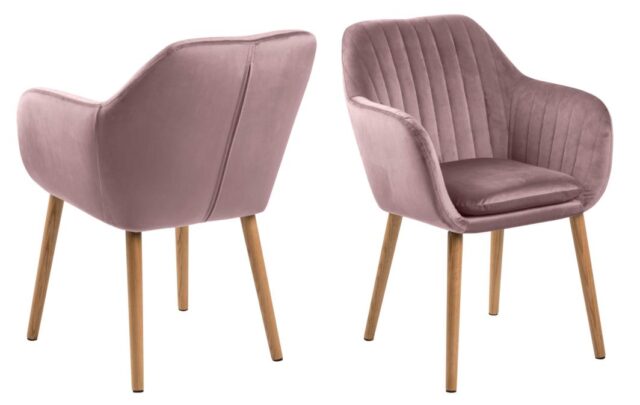 Armstoel Emilia 8211 Stof Vic Dusty Rose Fluweel 8211 Eiken Poten