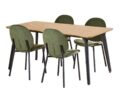 Eethoek Cadiz - Eiken-look melamineblad - Stoelen stof mosgroen - Metaal - Tafel en 4 stoelen
