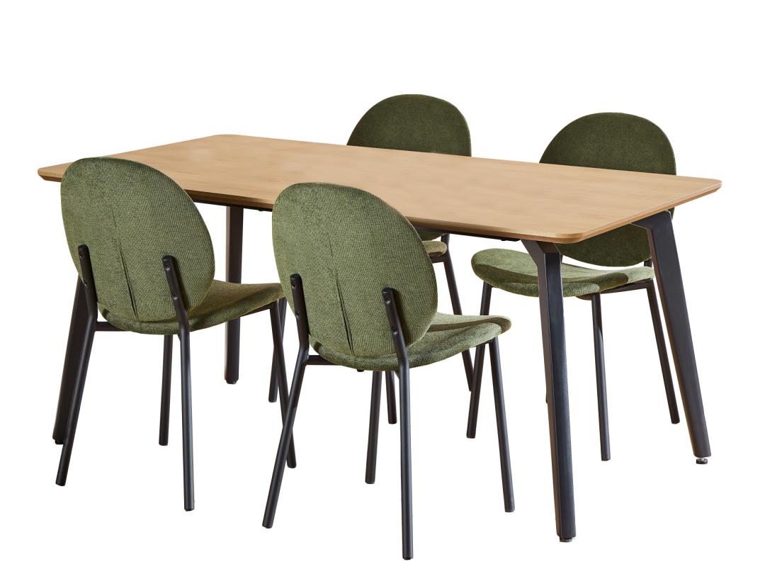 Eethoek Cadiz 8211 Eiken Look Melamineblad 8211 Stoelen Stof Mosgroen 8211 Metaal 8211 Tafel En 4 Stoelen