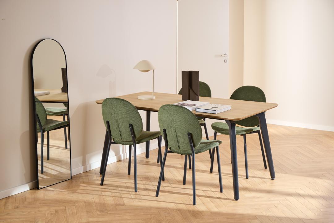 Eethoek Cadiz 8211 Eiken Look Melamineblad 8211 Stoelen Stof Mosgroen 8211 Metaal 8211 Tafel En 4 Stoelen