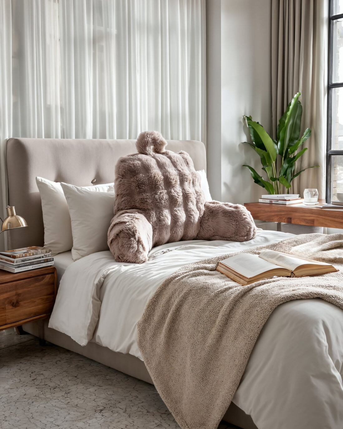 Bedsteunkussen Pompon Taupe 34 X 50