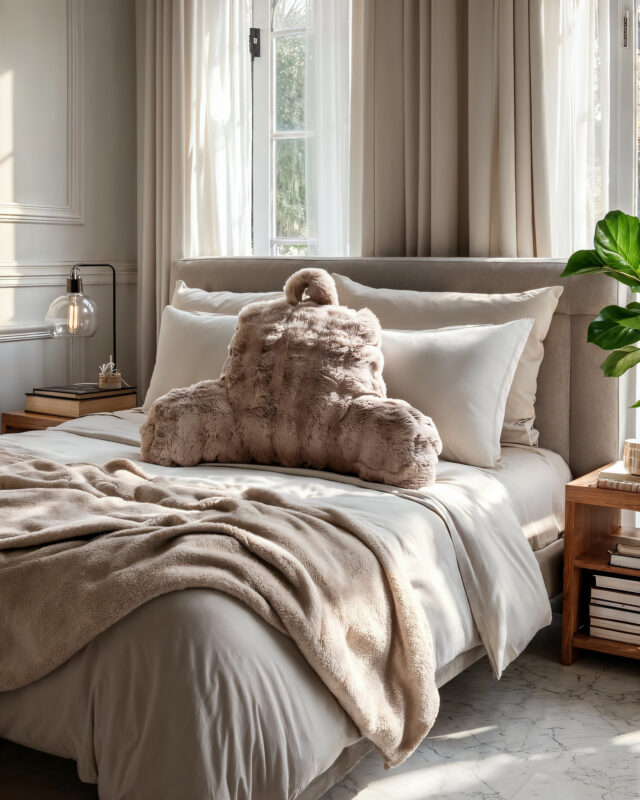 Bedsteunkussen Pompon Taupe 34 X 50