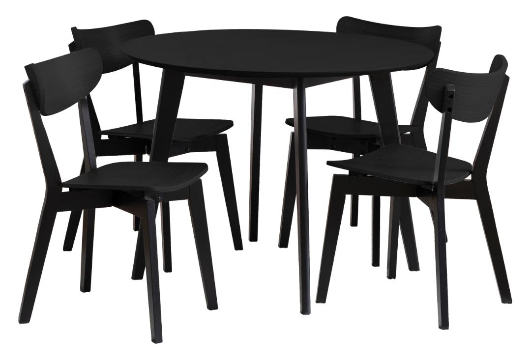 Eethoek Roxby 8211 Zwart Eiken Fineer 8211 Rubberhouten Poten 8211 105 76 Cm 8211 Tafel En 4 Stoelen