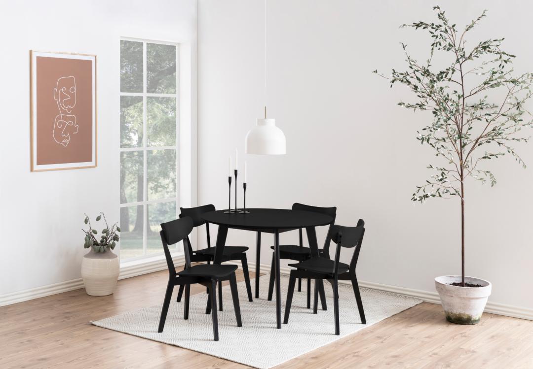 Eethoek Roxby 8211 Zwart Eiken Fineer 8211 Rubberhouten Poten 8211 105 76 Cm 8211 Tafel En 4 Stoelen