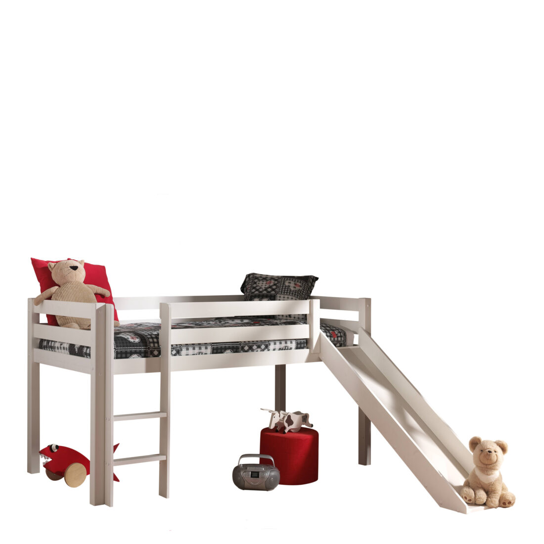 Deze Pino Combinatie Bestaat Uit Een Witte Pino Hoogslaper Met Glijbaan En Een Speelgordijn Bella