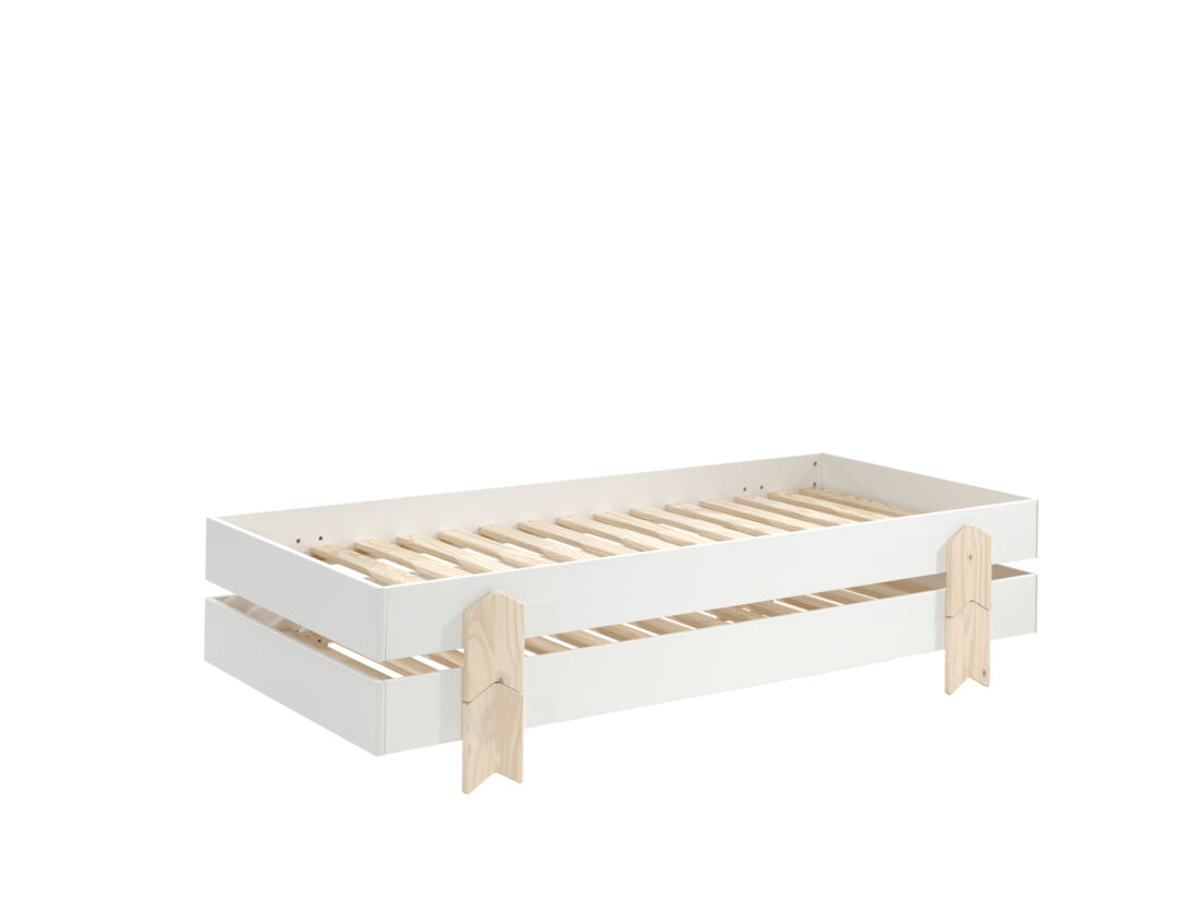 Deze Modulo Combinatie Bestaat Uit 2 Witte Modulo Bedden 90 X 200 Cm Met Massieve Poten In De Vorm Van Een Pijl