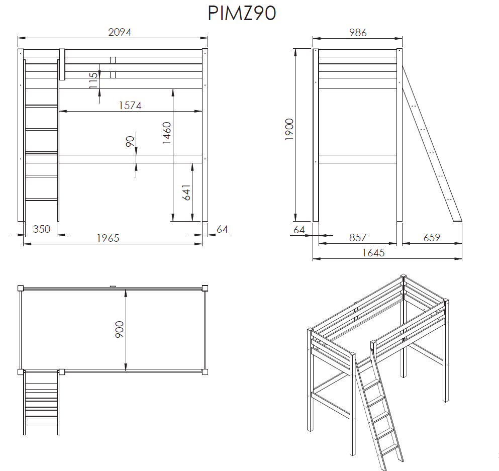 Pino Mezzanine 90 215 200 Cm Wit