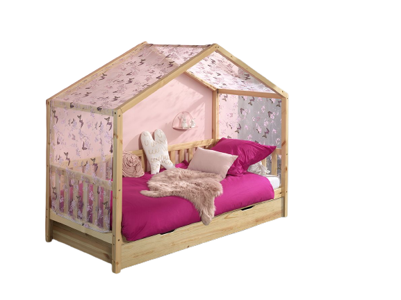 Natuurkleurig Dallas Bed 90 X 200 Cm Met Uitschuifbaar Onderbed En Bijpassende Textielset