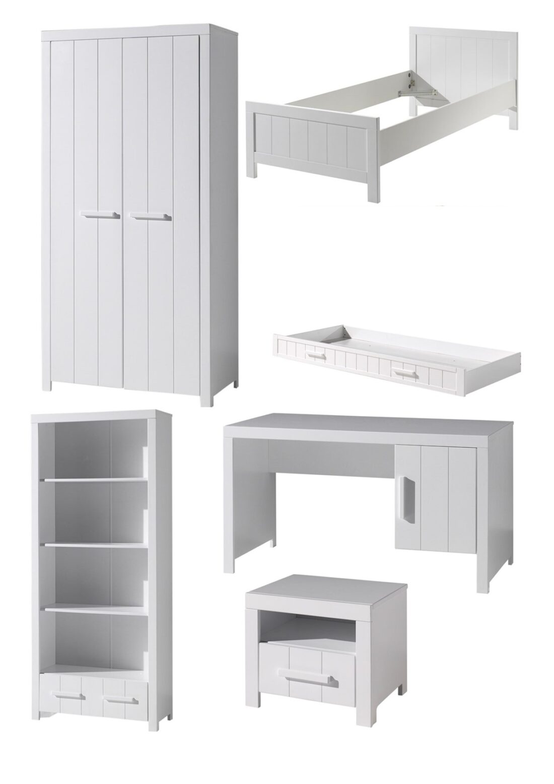 Deze Erik Combinatie In Wit Bestaat Uit Een Bed 90 215 200 Met Bijhorend Rolbed Nachtkastje 2 Deurs Kleerkast Bureau En Boekenrek