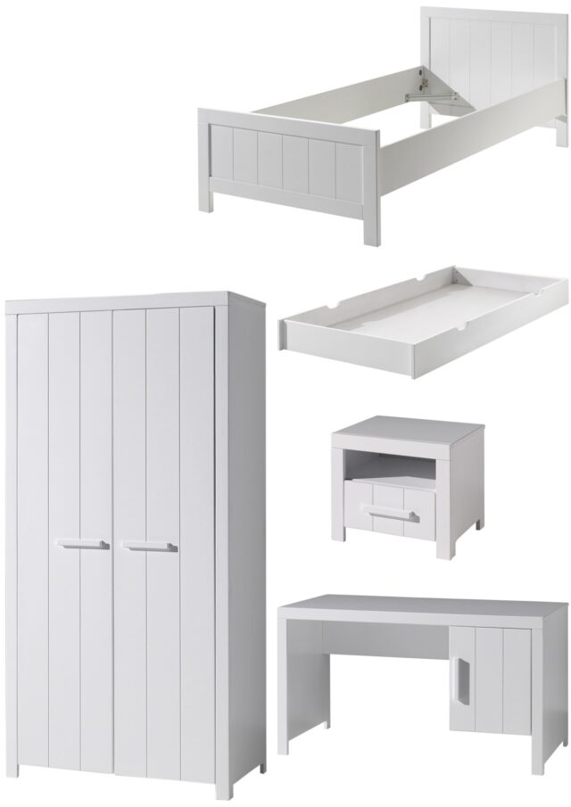 Deze Erik Combinatie In Wit Bestaat Uit Een Bed 90 215 200 Met Bijbehorend Rolbed Nachtkastje 2 Deurs Kleerkast En Bureau