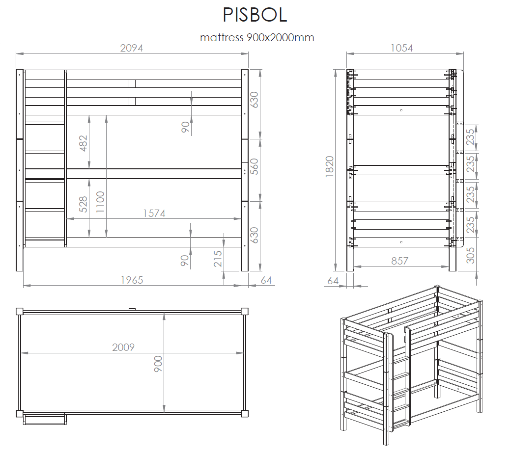 Pino Sb H180cm Grijs
