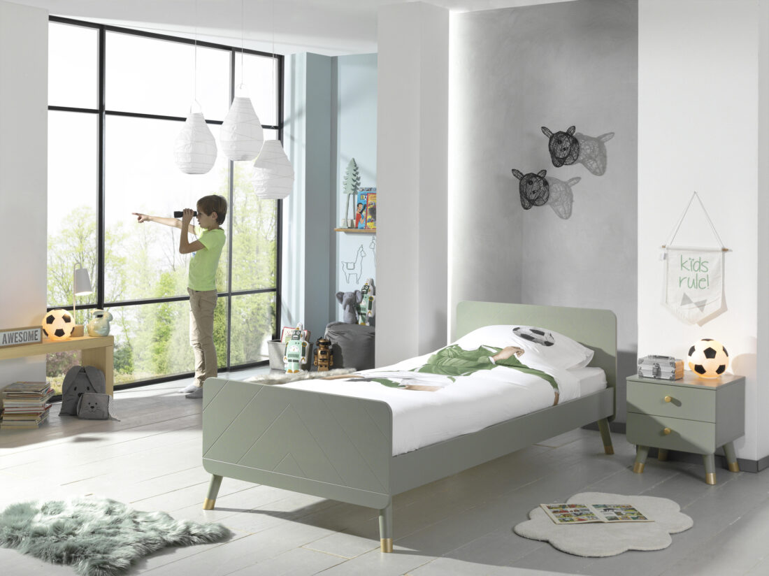 Deze Billy Combinatie Bestaat Uit Het Olijfgroene Billy Bed 90x200cm En De Bijpassende Olijfgroene Nachttafel