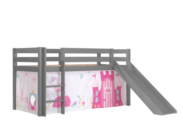 Deze Pino Combinatie Bestaat Uit Een Grijze Pino Hoogslaper Met Glijbaan En Een Speelgordijn Prinses