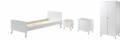 Deze BILLY-combinatie bestaat uit het witte BILLY-bed (90x200cm), de witte nachttafel, de 2-deurs kleerkast en de kommode.