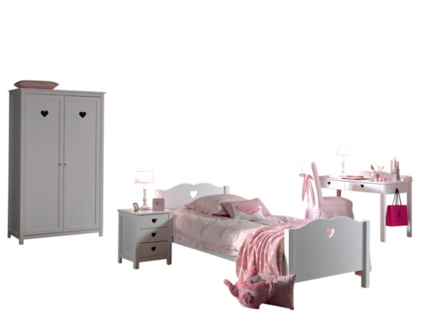 Amori Bed 90 X 200 Nachtkastje 2 Deurskast Bureau