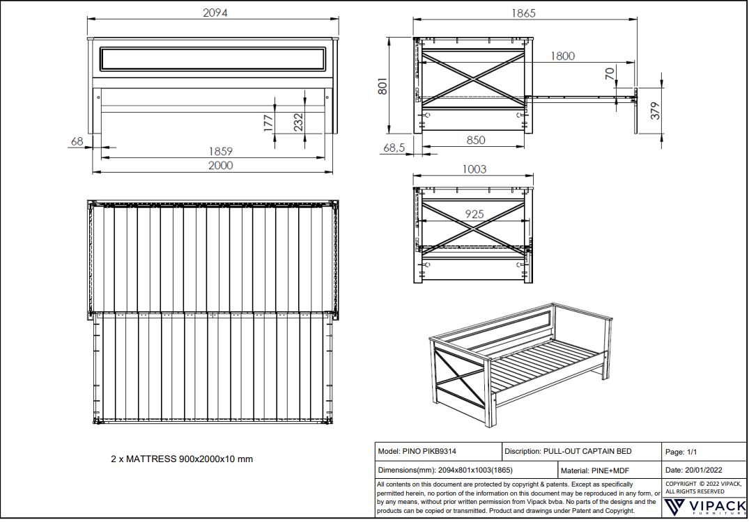 Wit Pino Uitschuifbaar Kajuitbed Met Lade