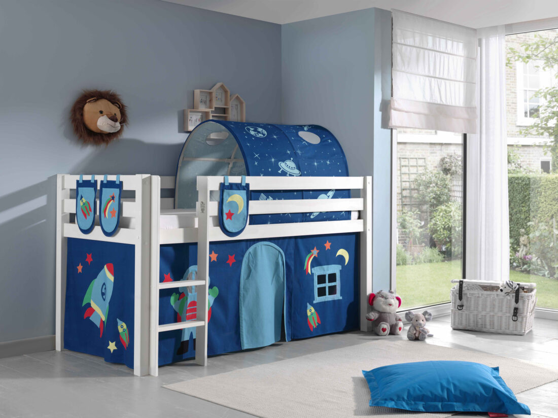 Deze Pino Combinatie Bestaat Uit Een Witte Pino Hoogslaper Een Speelgordijn Astro 3 Zakjes Astro En Een Tunnel Astro