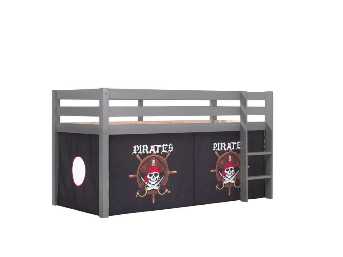 Deze Pino Combinatie Bestaat Uit Een Grijze Pino Hoogslaper En Een Speelgordijn Piraten