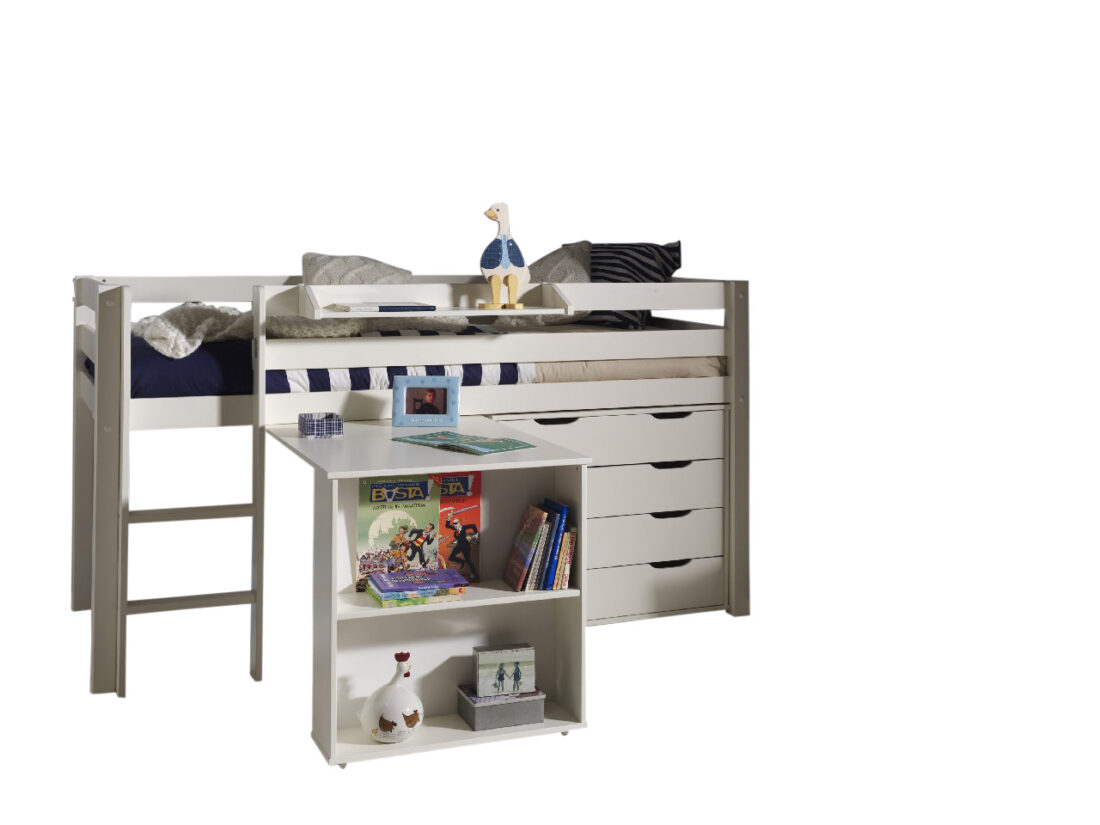 Deze Pino Combinatie Bestaat Uit Een Witte Pino Hoogslaper Een Pino Bureau Een Pino Kommode Met 4 Laden En Een Pino Hangtablet