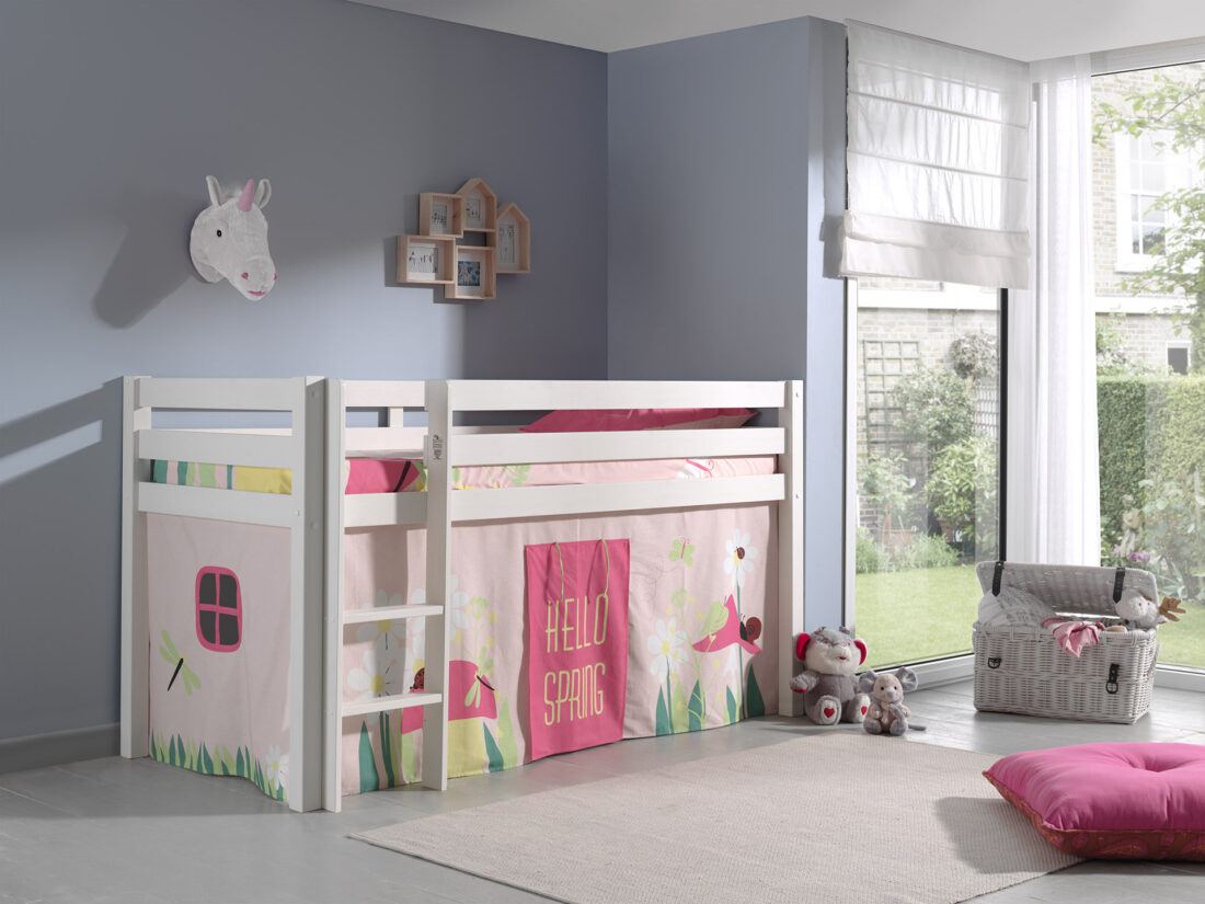 Deze Pino Combinatie Bestaat Uit Een Witte Pino Hoogslaper En Een Speelgordijn Spring