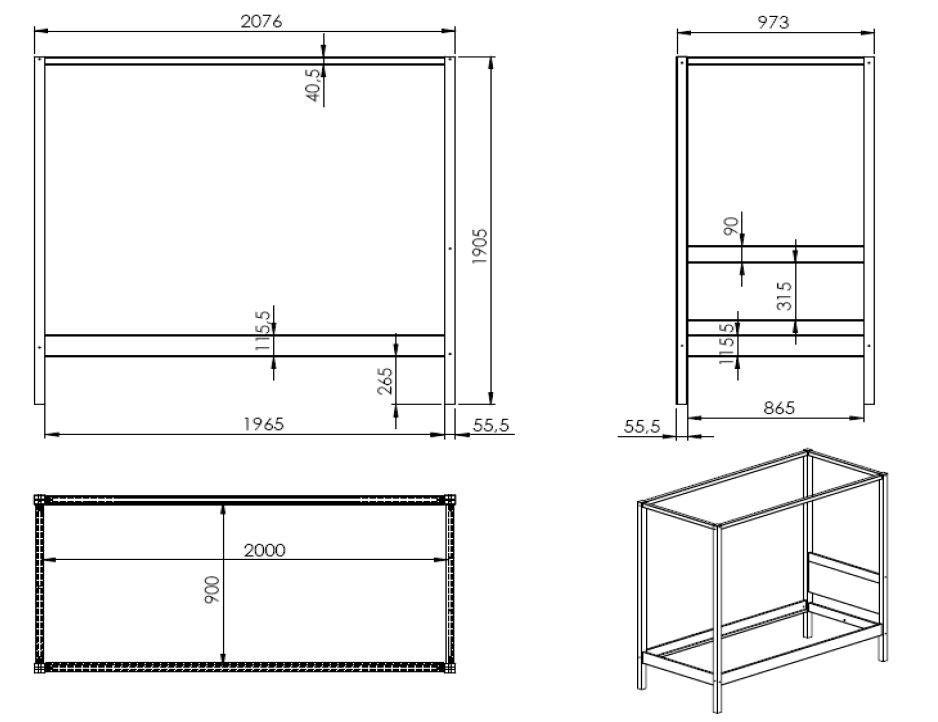 Pino Hemelbed 90 X 200 Cm Wit