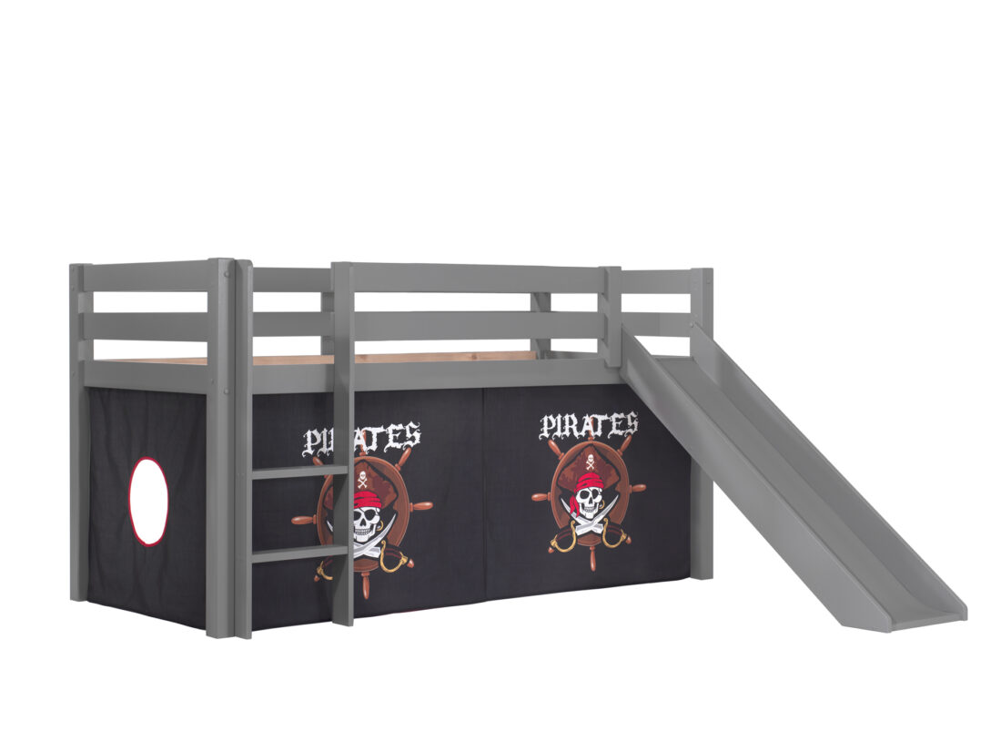 Deze Pino Combinatie Bestaat Uit Een Grijze Pino Hoogslaper Met Glijbaan En Een Speelgordijn 8216 Piraten 8217