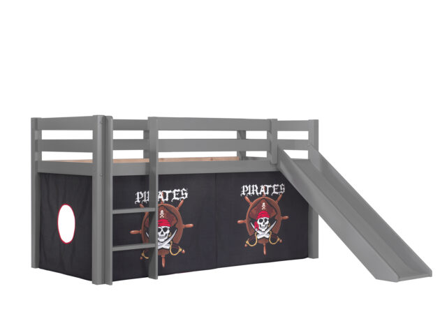Deze Pino Combinatie Bestaat Uit Een Grijze Pino Hoogslaper Met Glijbaan En Een Speelgordijn 8216 Piraten 8217