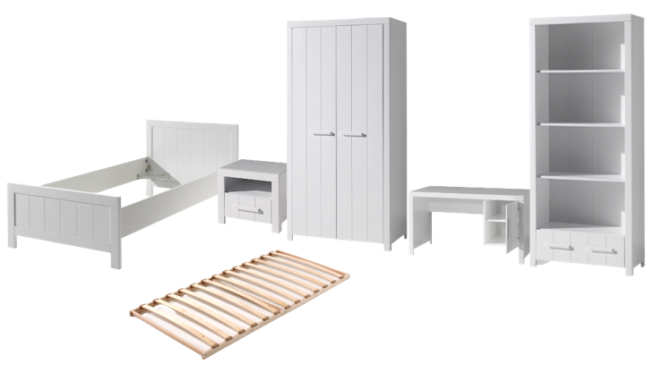 Deze Erik Combinatie In Wit Bestaat Uit Een Bed 90 215 200 Met Bijhorende Lattenbodem Nachtkastje 2 Deurs Kleerkast Bureau En Boekenrek