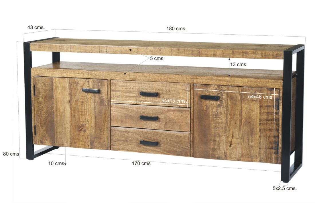 Dressoir Nairobi 8211 Mangohout 8211 Metaal 8211 180 Cm