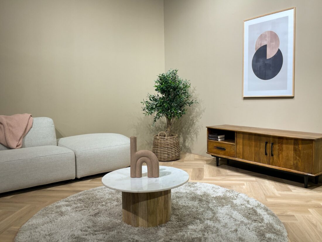 Salontafel Brix Nova 8211 Mangohout Poot 8211 Wit Marmer Blad