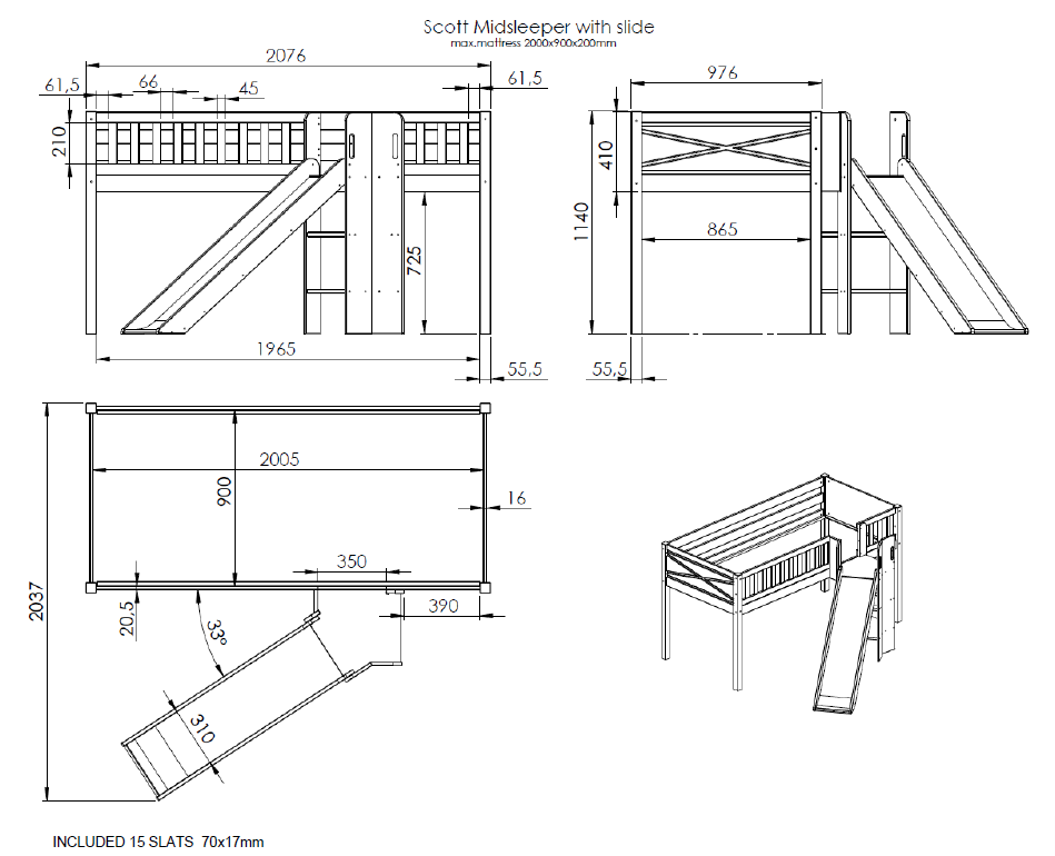 Scott Hoogslaper Met Glijbaan Birdy Speelgordijn Met 3 Bijbehorende Opbergzakjes