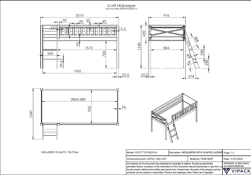 Scott Halfhoogslaper Met Bureau Kast Met 2 Deuren En Commode Met 4 Lades