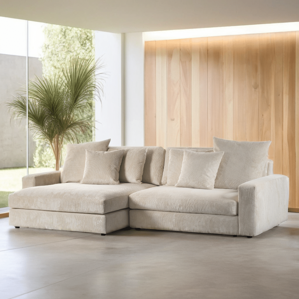 3 Zitsbank Met Chaiselongue L R Rib920 8211 Stof Lincoln Naturel 83