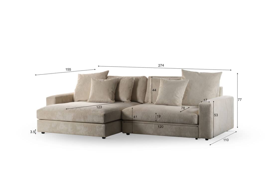 3 Zitsbank Met Chaiselongue L R Rib920 8211 Stof Lincoln Naturel 83