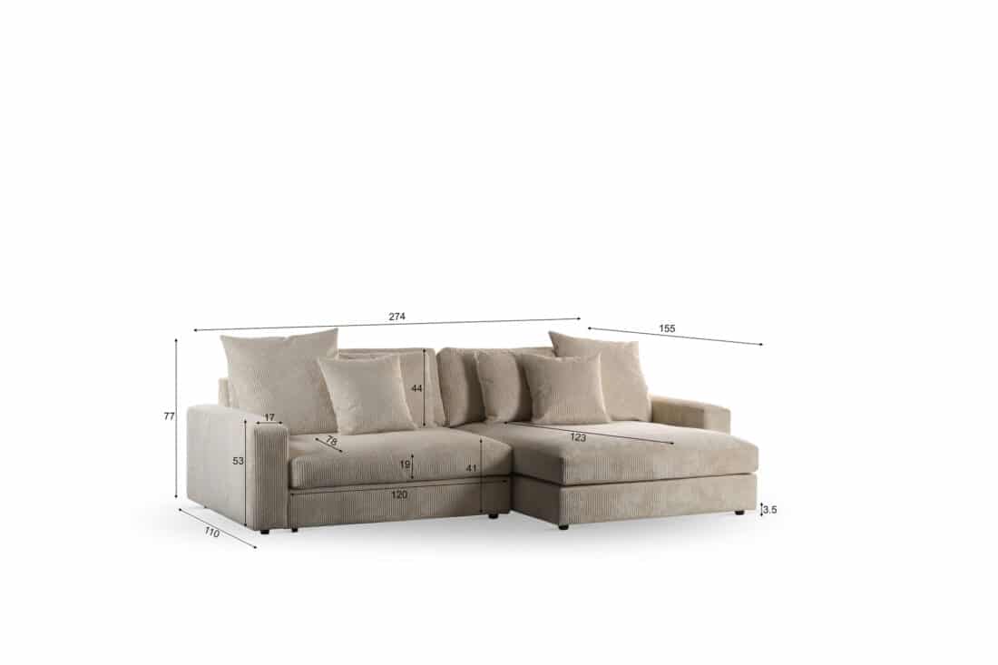 3 Zitsbank Met Chaiselongue L R Rib920 8211 Stof Lincoln Naturel 83