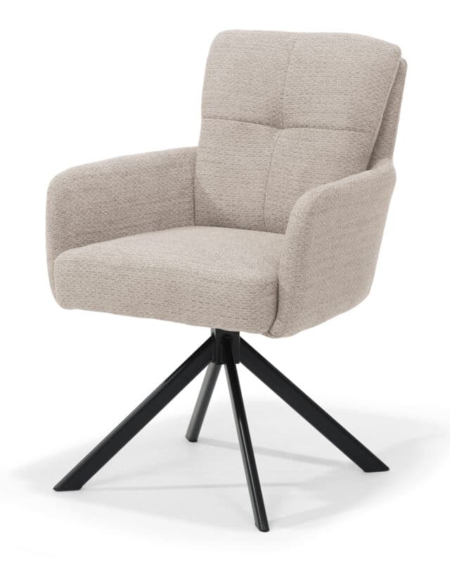 Armstoel Fred 8211 Stof Retro Bliss 03 Naturel 8211 Draaivoet 180 Zwart