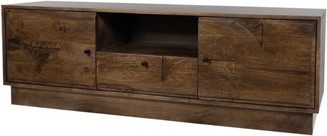 Tv Dressoir 150 Met 2 Deuren 1 Lade En 1 Open Vak Mango Bruin Walnoot
