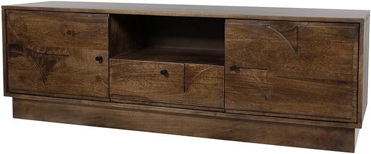 Tv Dressoir 150 Met 2 Deuren 1 Lade En 1 Open Vak Mango Bruin Walnoot