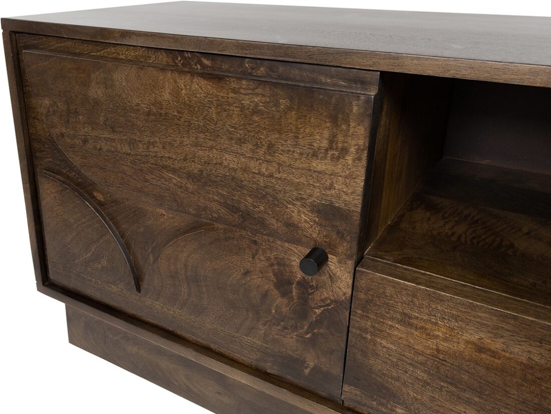 Tv Dressoir 150 Met 2 Deuren 1 Lade En 1 Open Vak Mango Bruin Walnoot