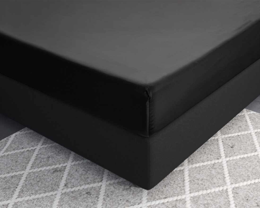 Satijnen Hoeslaken Zwart 120 X 200