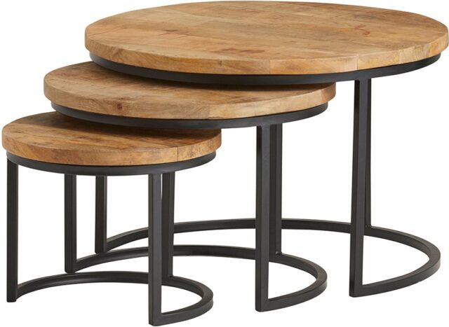 Salontafels Naturel Enzo 8211 Naturel Mangohout 8211 Metaal 8211 Set Van 3