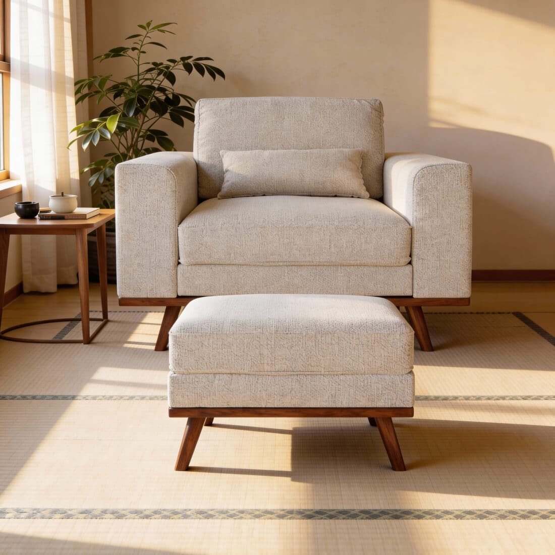 Japandi Poef Stof Grande 03 G460 Beige Japandi Poef Stof Grande 03 G460 Beige