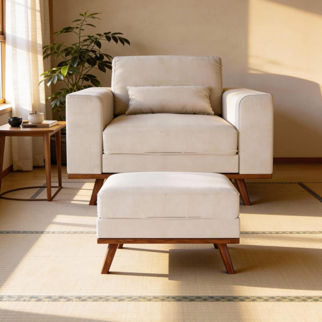 Japandi Poef Stof Melva 02 M460 Beige Japandi Poef Stof Melva 02 M460 Beige