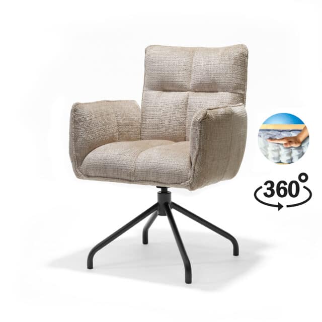 Nova Armstoel Stof Cremona 14 Beige 8211 360 Draaibaar Frame Zwart P14