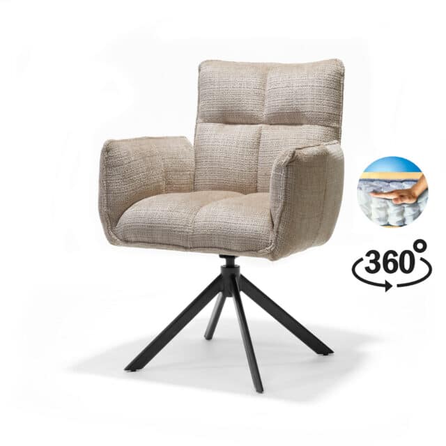 Nova Armstoel Stof Cremona 14 Beige 8211 360 Draaibaar Zwart Frame A360