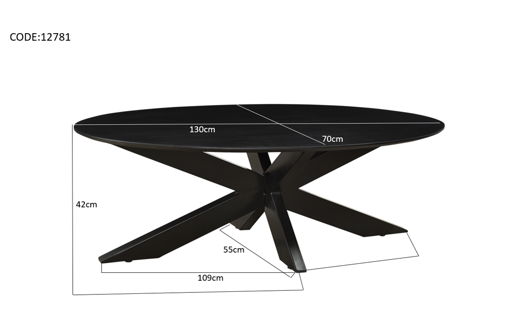 Oslo Ovaal Zwart 130 Cm