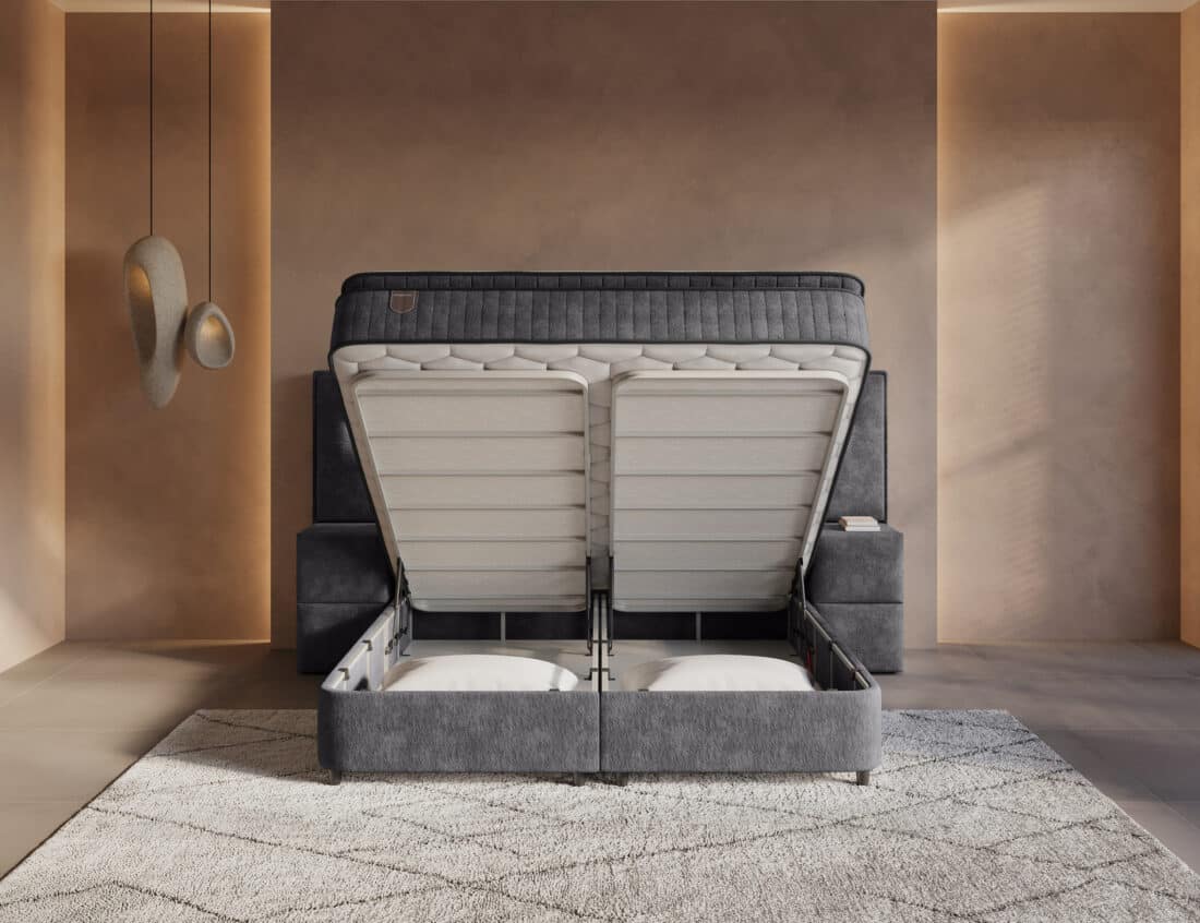 Dh Opbergboxspring Cresta Xl 160 215 200 Antraciet Incl 2 Nachtkastjes