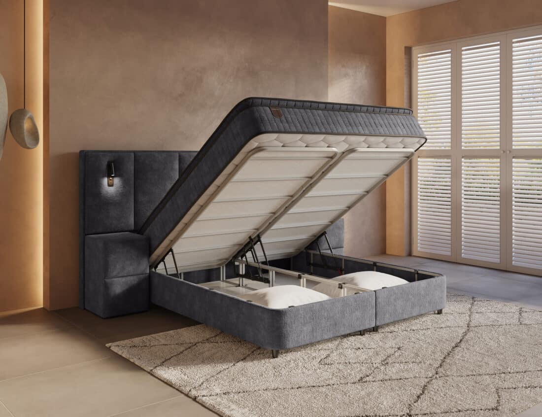 Dh Opbergboxspring Cresta Xl 160 215 200 Antraciet Incl 2 Nachtkastjes