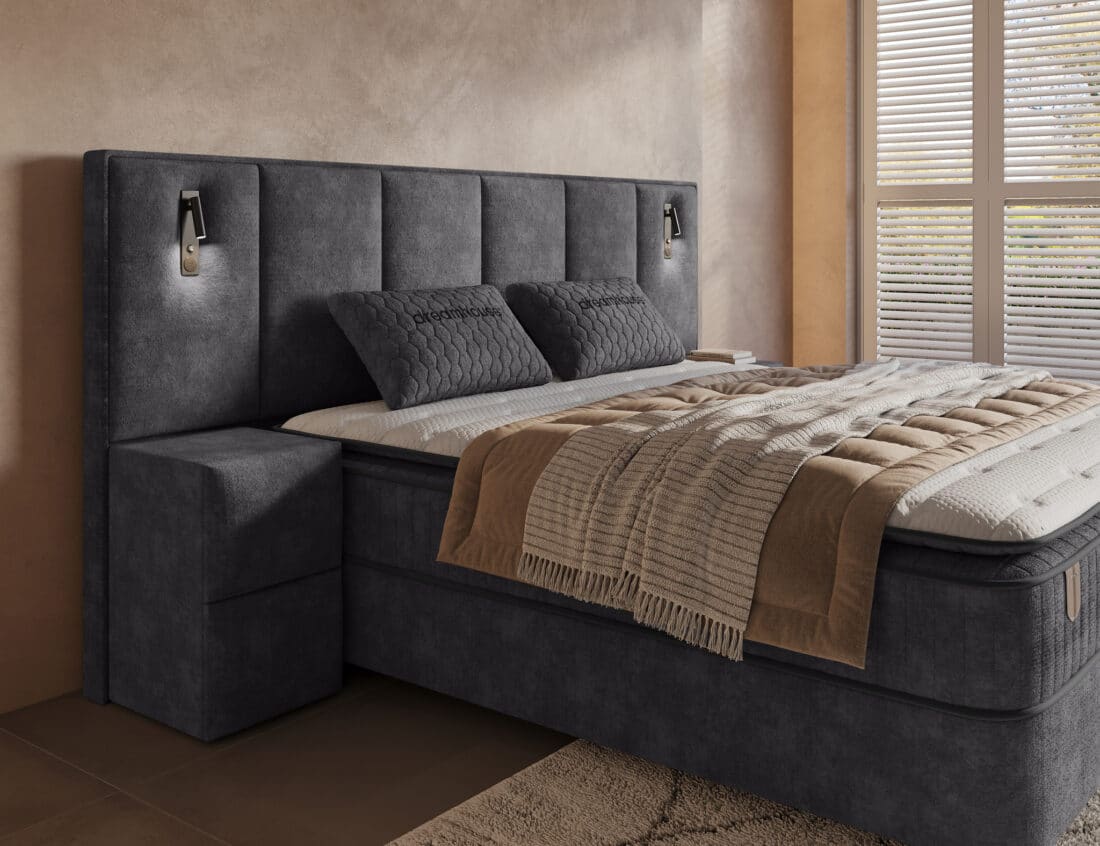 Dh Opbergboxspring Cresta Xl 160 215 200 Antraciet Incl 2 Nachtkastjes